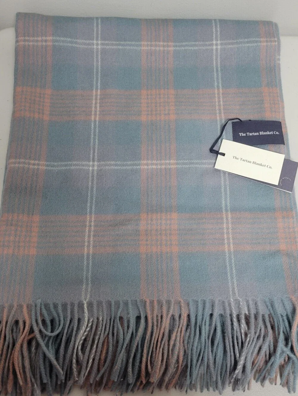 TheTartan Blanket Co. NWT 100% Lambswool Stole In Misty Pink Tartan Check.